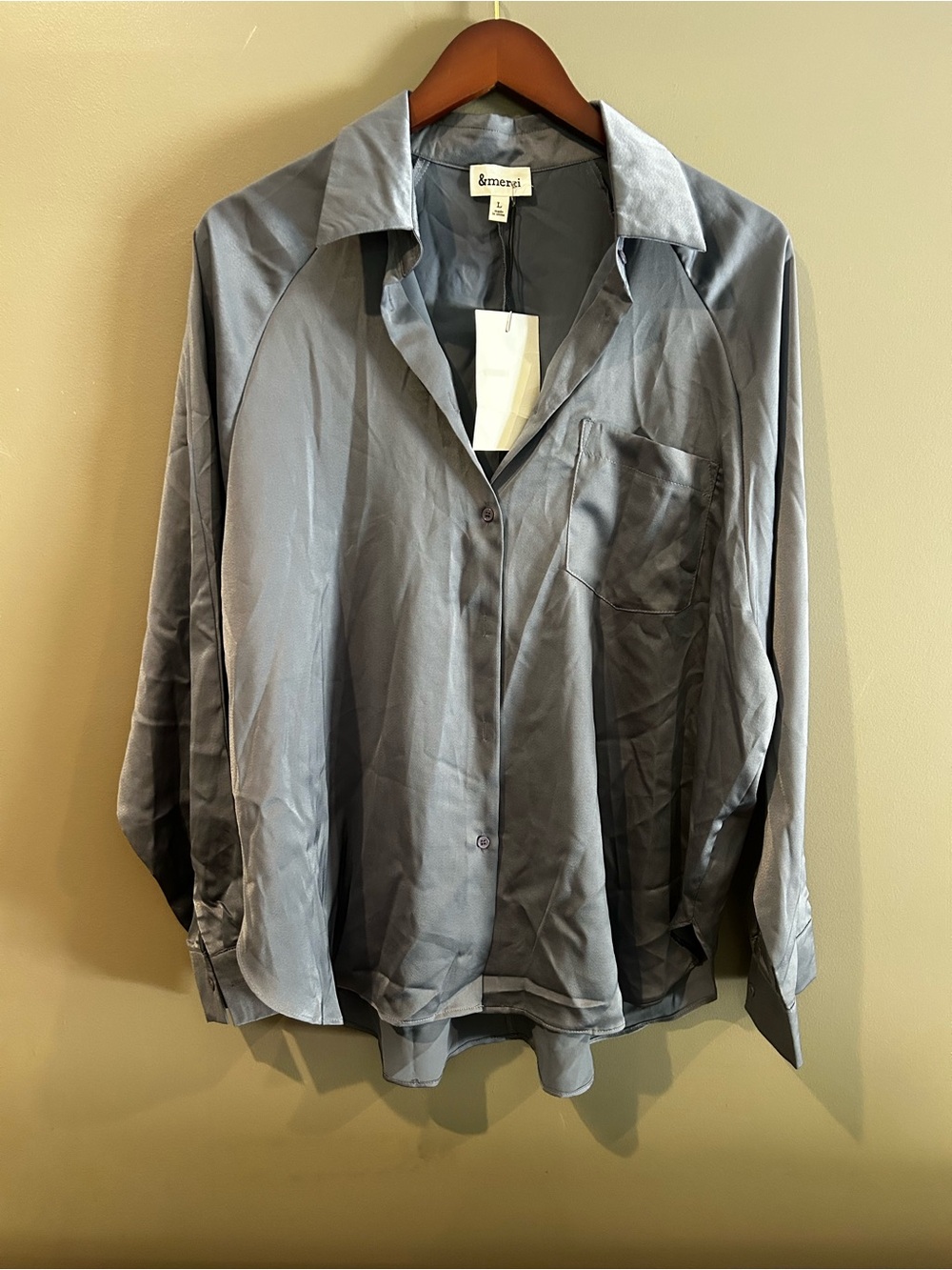 Women’s Gray Button-Up Satin Shirt